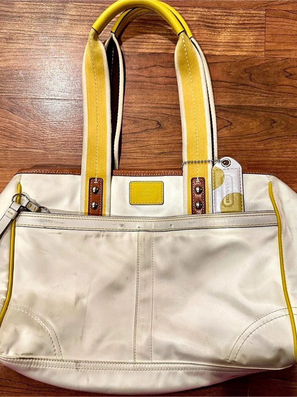 Coach Leathery Large Tote in White & Yellow